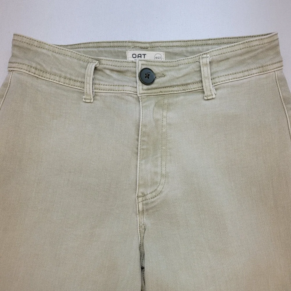 OAT New York‎ Cargo Jeans Womens 4/27 Green Wide Leg Raw Hem High Rise Utility